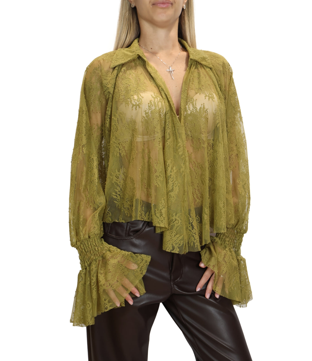 Motel Camicia Pizzo Olio Donna