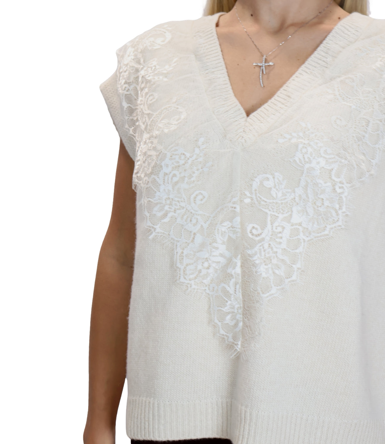 Motel Gilet Pizzo Naturale Donna