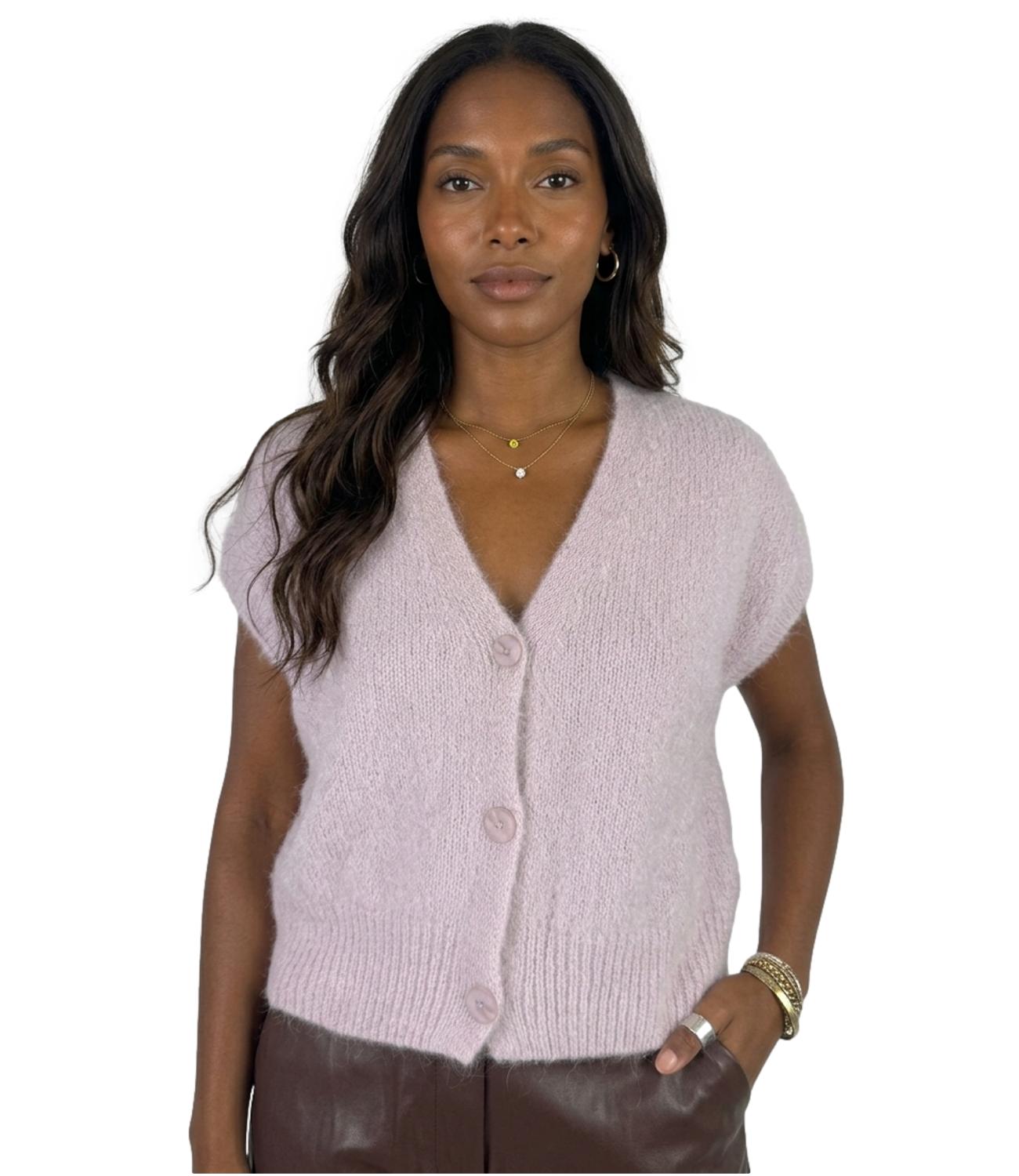 Cardigan Philia Loft rosa chiaro in misto lana