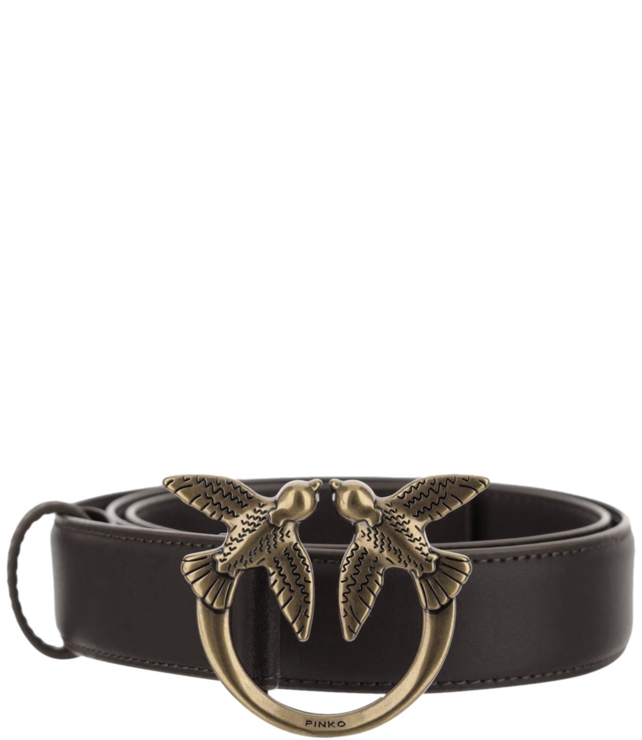 Pinko Cintura Love Birds in pelle 3cm marrone marasco