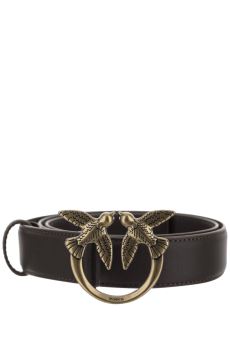 Pinko Cintura Love Birds in pelle 3cm marrone marasco