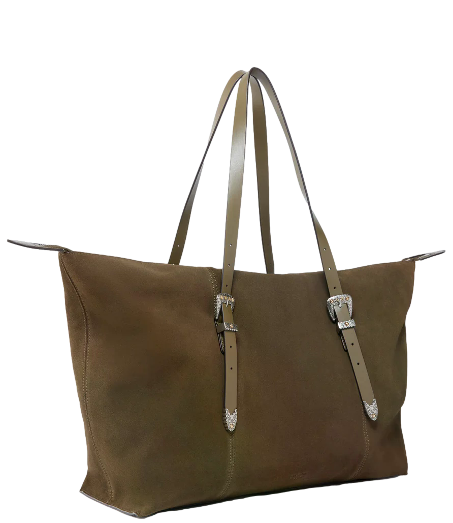 Pinko Tote Bag Suede maxi verde militare