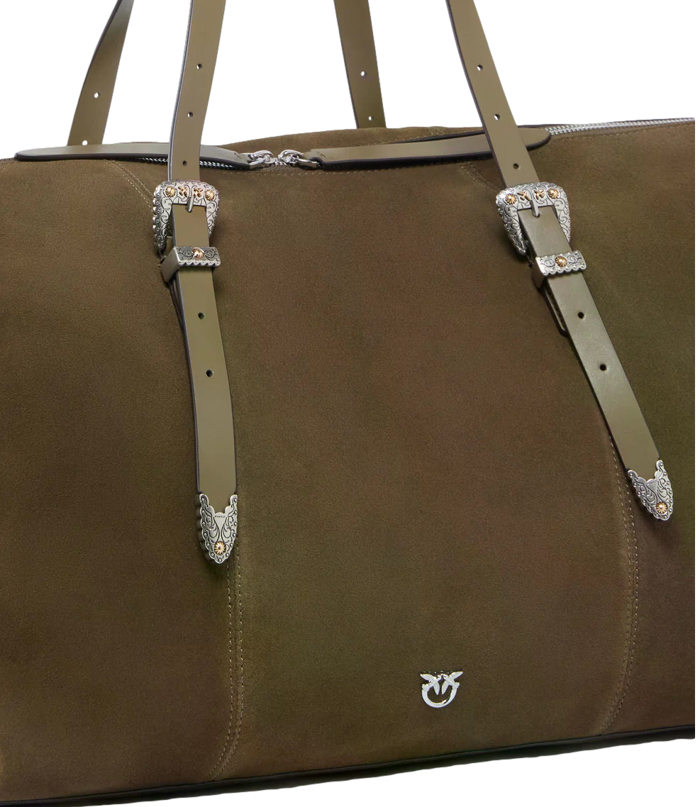Pinko Tote Bag Suede maxi verde militare