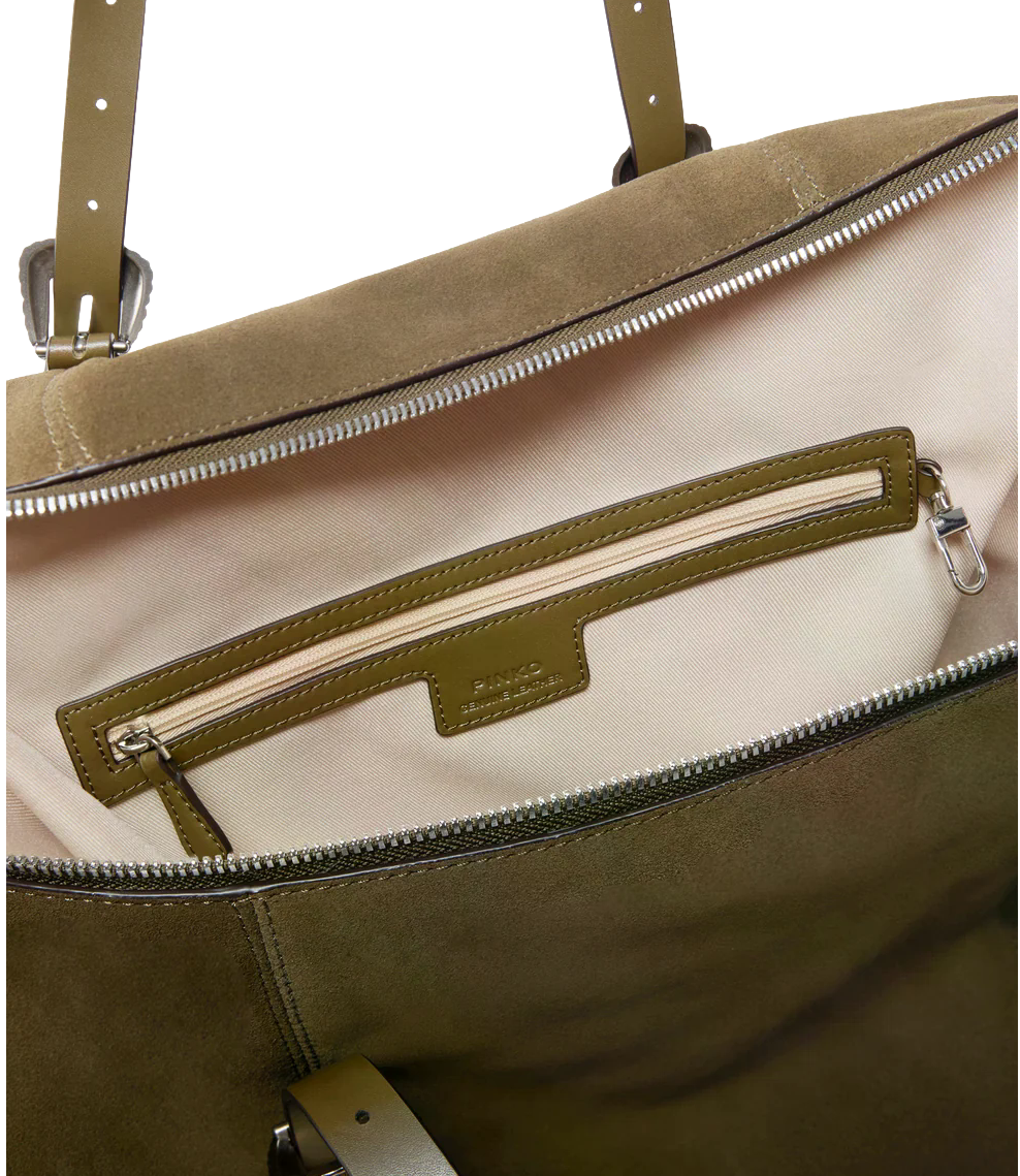 Pinko Tote Bag Suede maxi verde militare