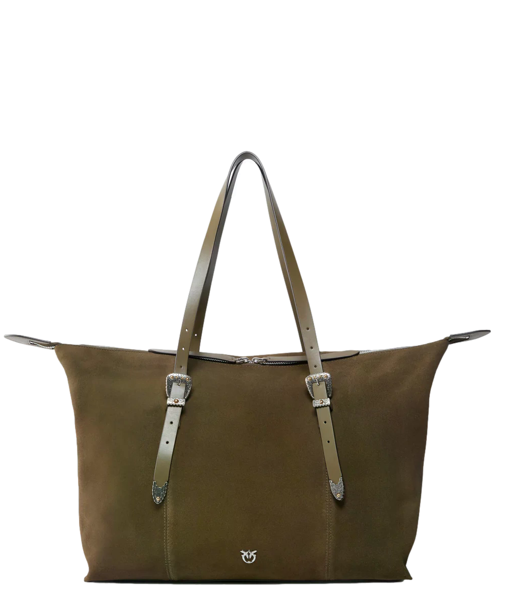 Pinko Tote Bag Suede maxi verde militare