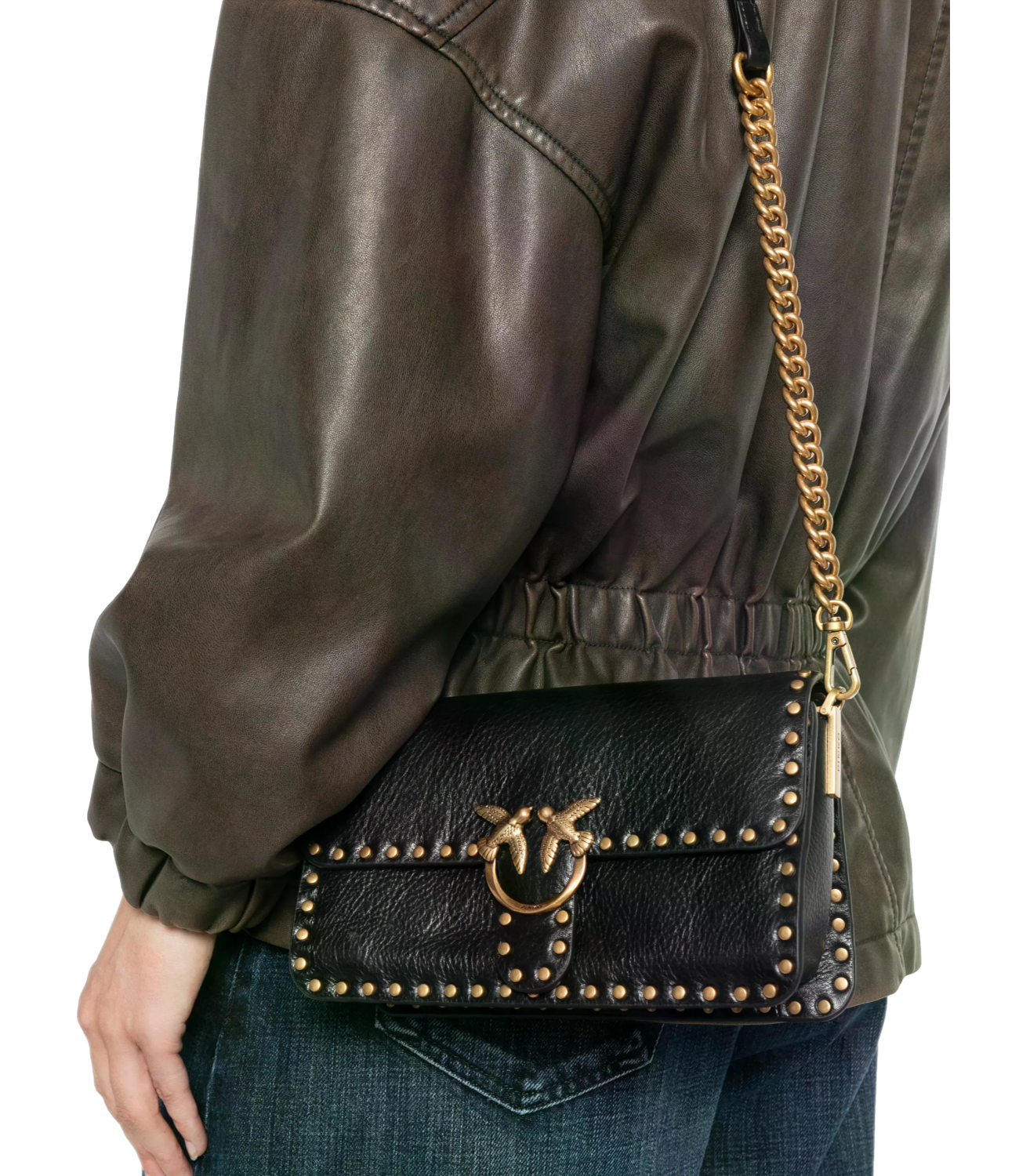 Pinko borsa nera Love One Slouchy Mn. Studs Small