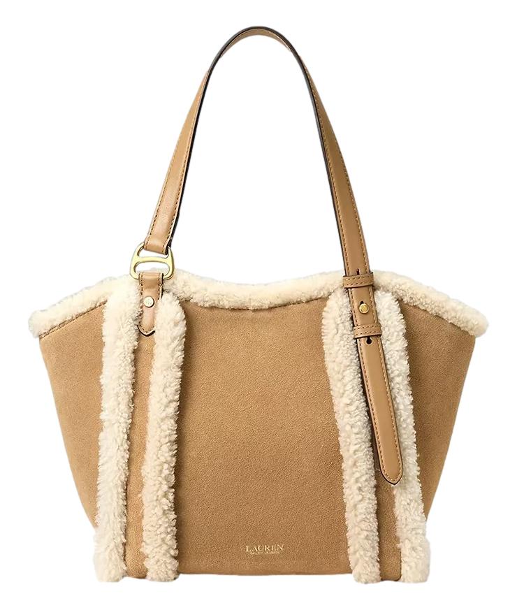 Tasha borsa scamosciata beige donna con pelliccia bianca