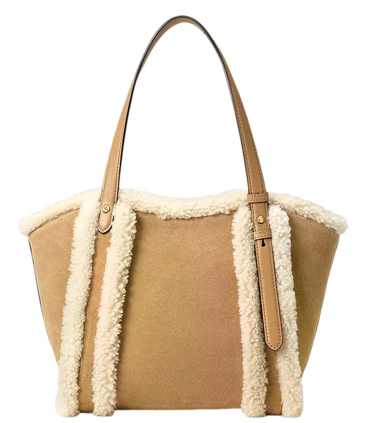 Tasha borsa scamosciata beige donna con pelliccia bianca