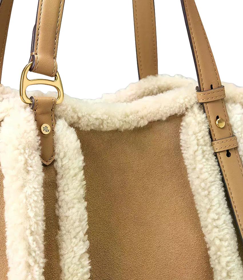 Tasha borsa scamosciata beige donna con pelliccia bianca