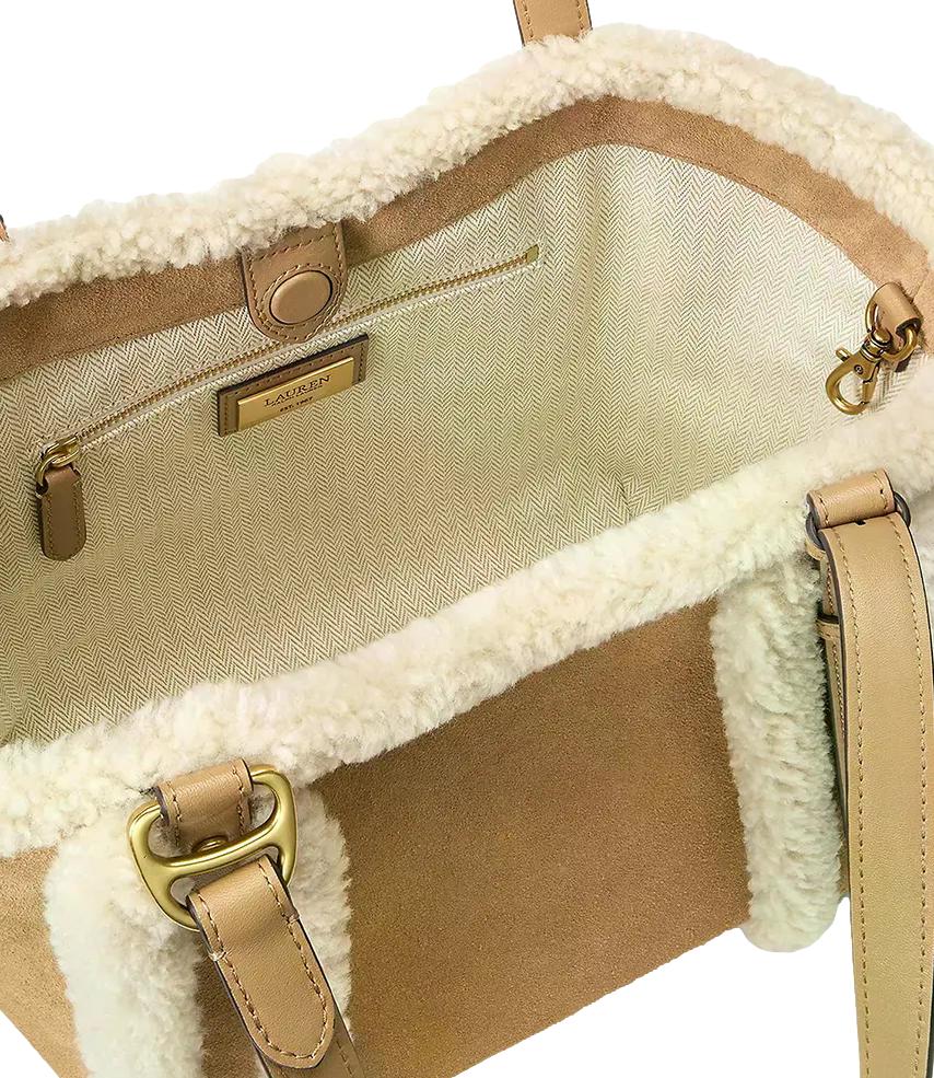 Tasha borsa scamosciata beige donna con pelliccia bianca