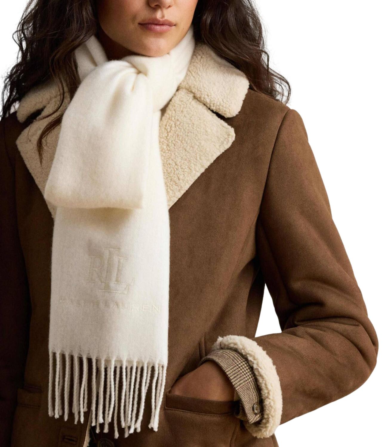 PRL Wool Cashmere Woven Scarf white