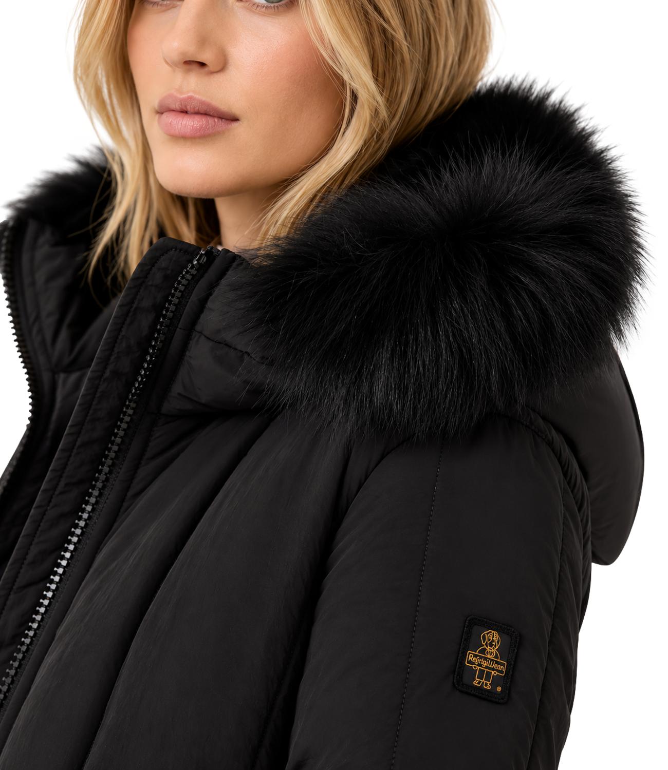 Refrigiwear nero piumino short berna fur jacket donna