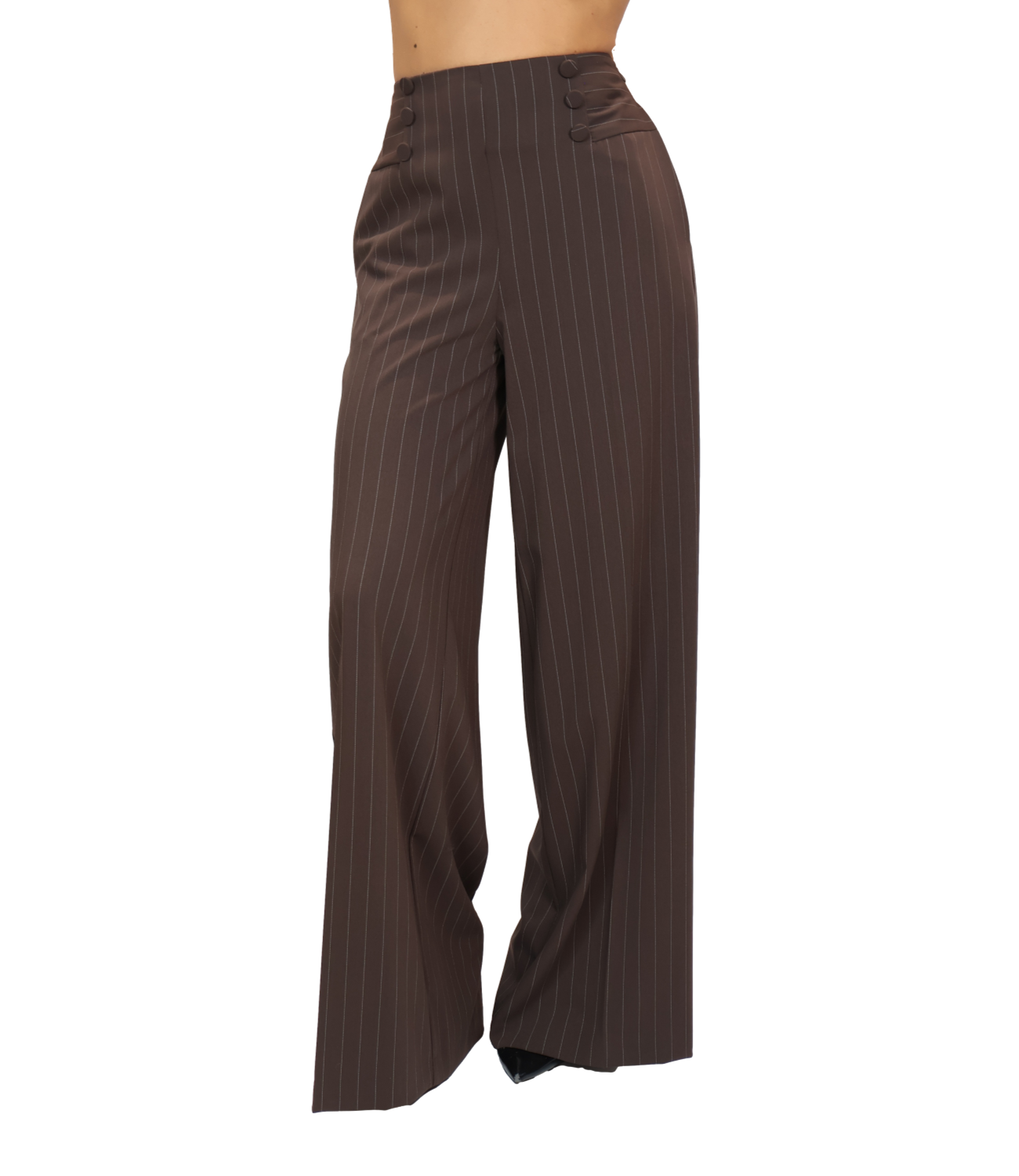 SILENCE LIMITED pantalone Corsalya marrone gessato donna