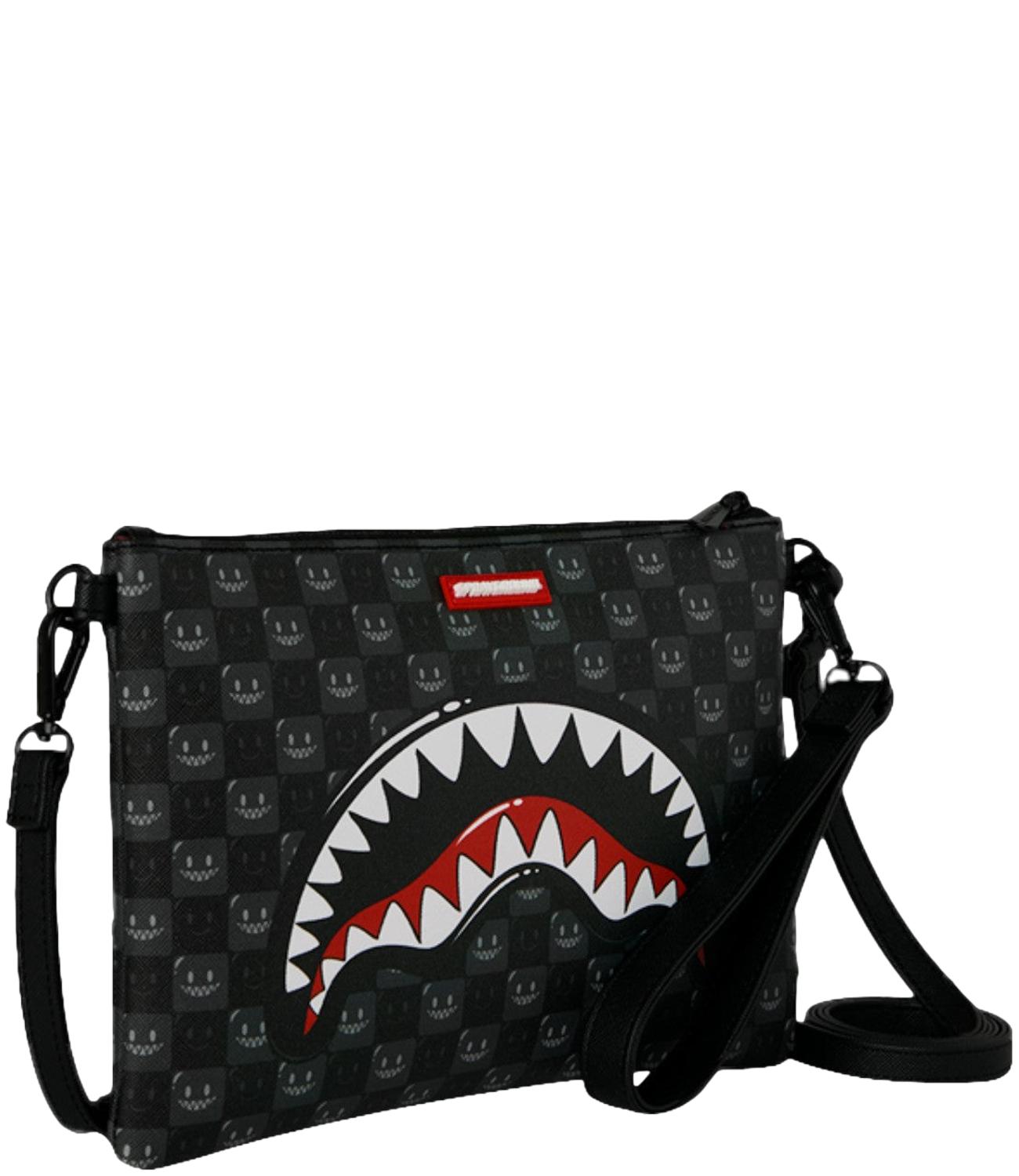 Borsa a tracolla Sprayground nera con grafica Shark
