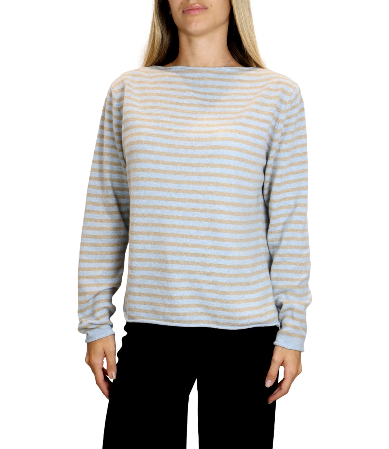 Studio It Maglia Riga Celeste/Cammello Donna