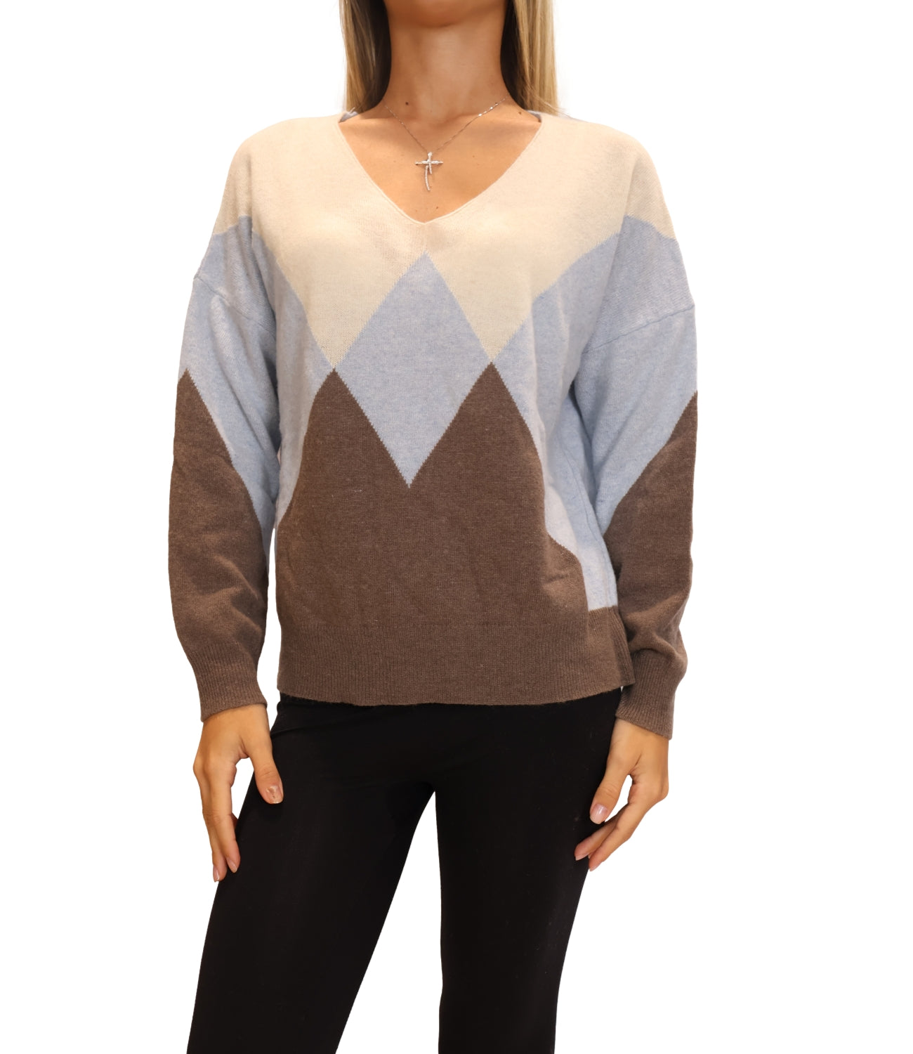 Studio It Maglia Rombi Celeste Donna