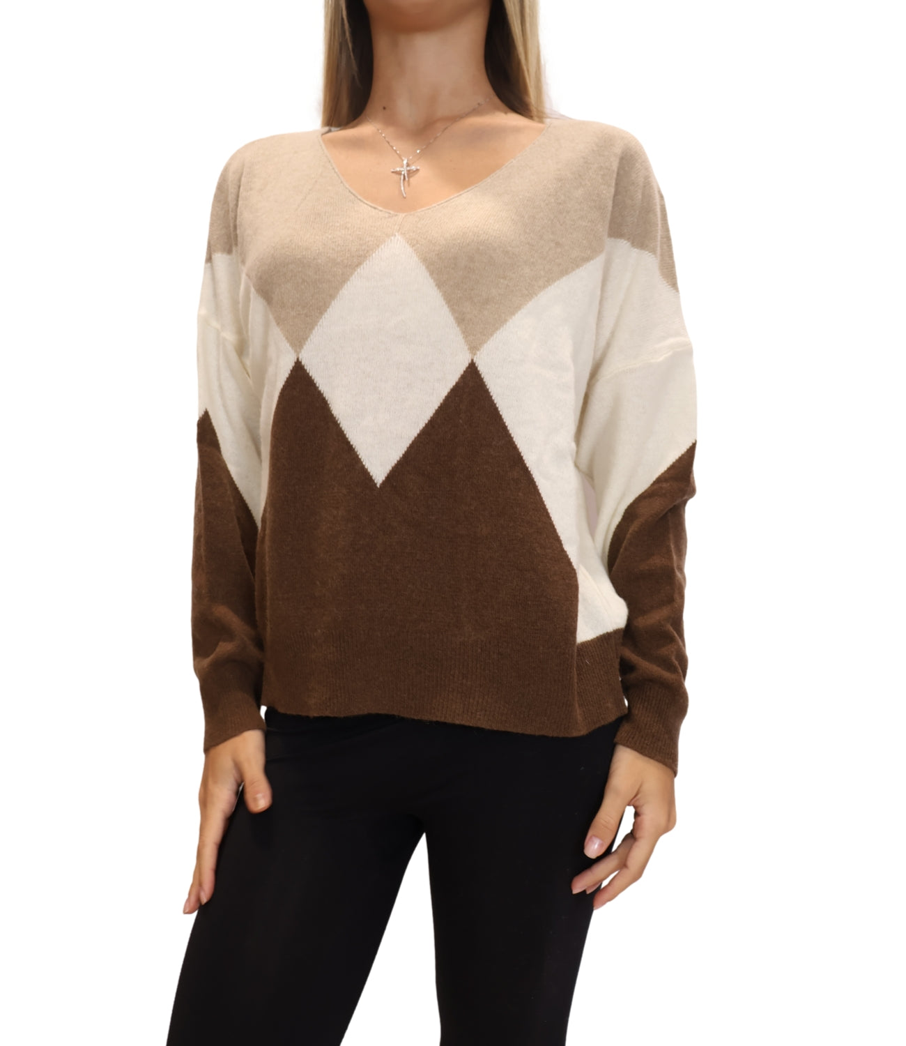 Studio It Maglia Rombi Panna Donna