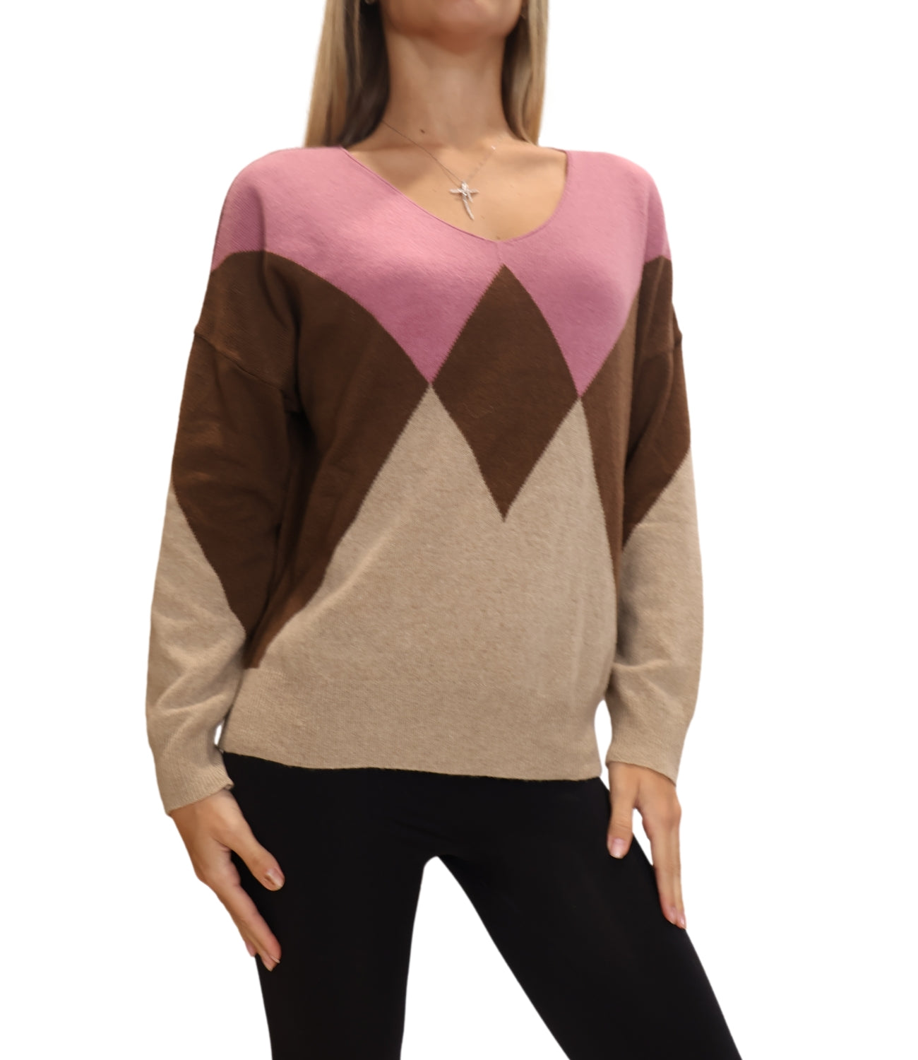 Studio It Maglia Rombi Rosa Donna