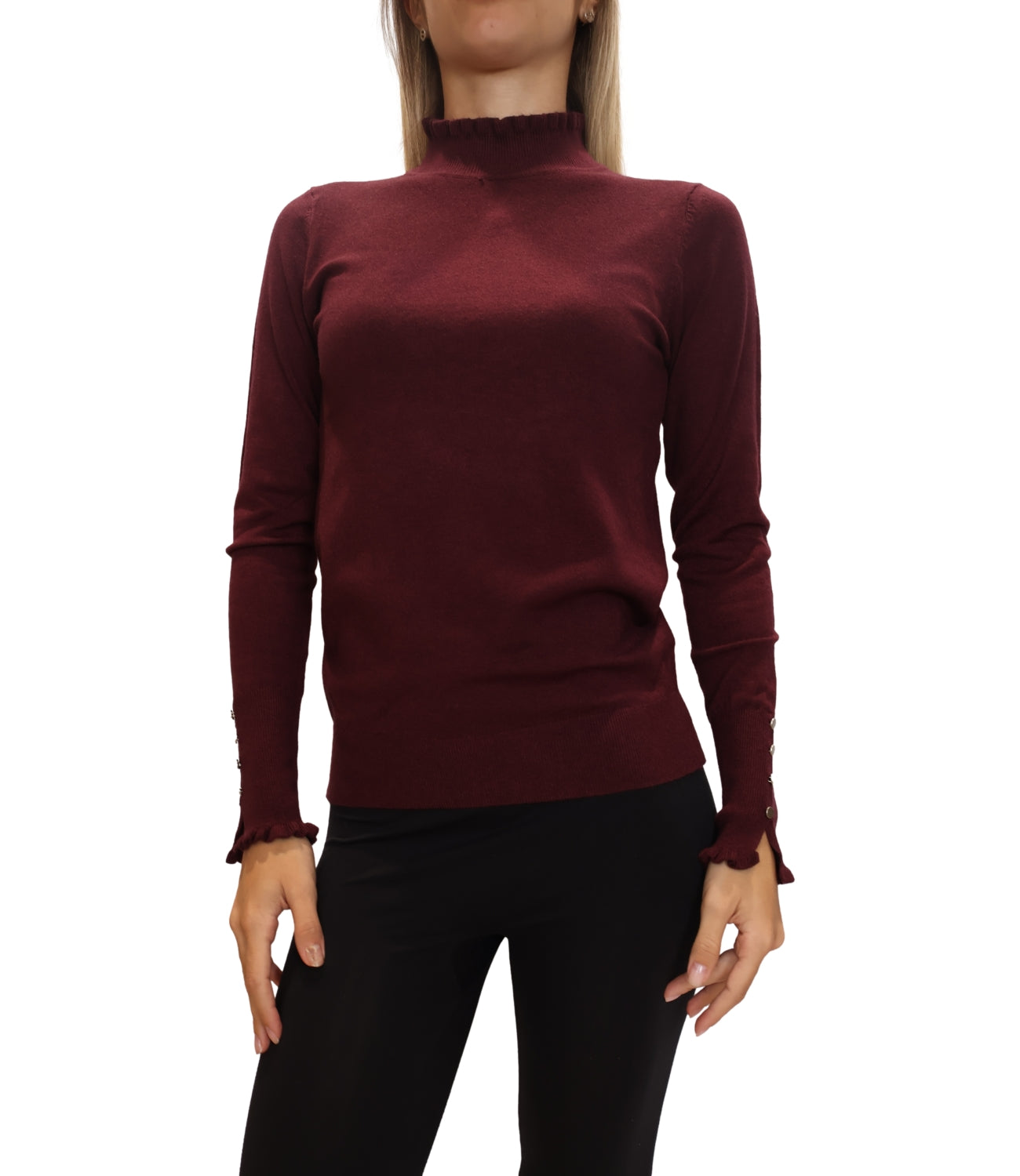 Studio It Maglia Rouches Bordeaux Donna
