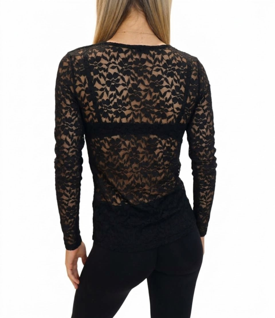 Studio T-shirt Pizzo Nero Donna