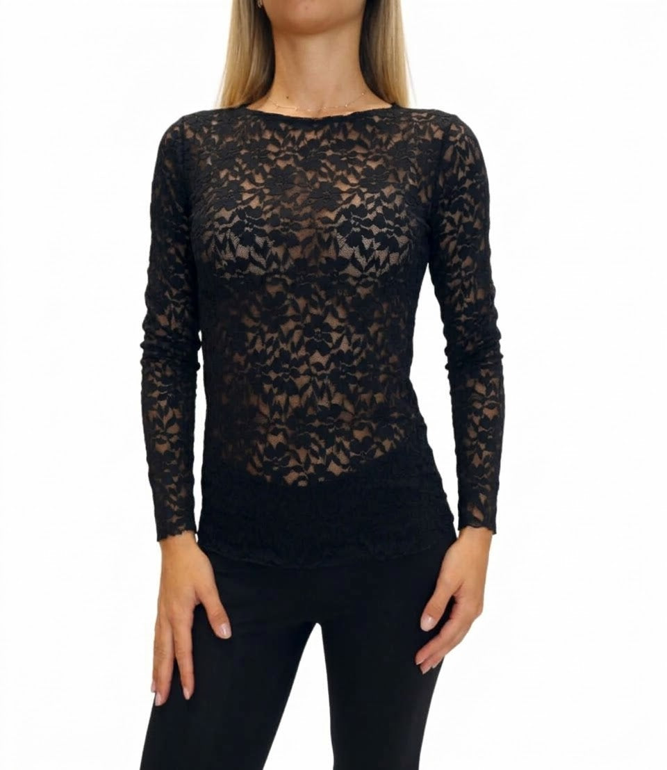Studio T-shirt Pizzo Nero Donna