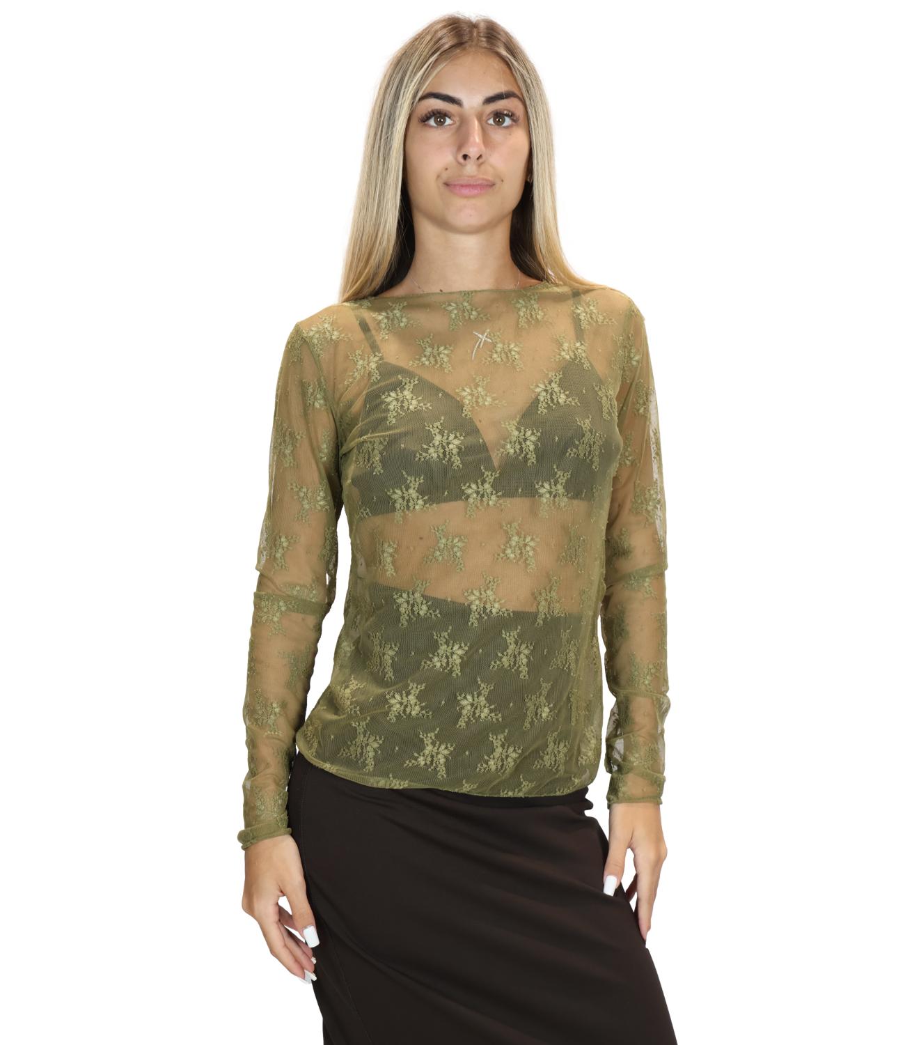 Susy Mix Maglia Pizzo Verde Oliva Donna