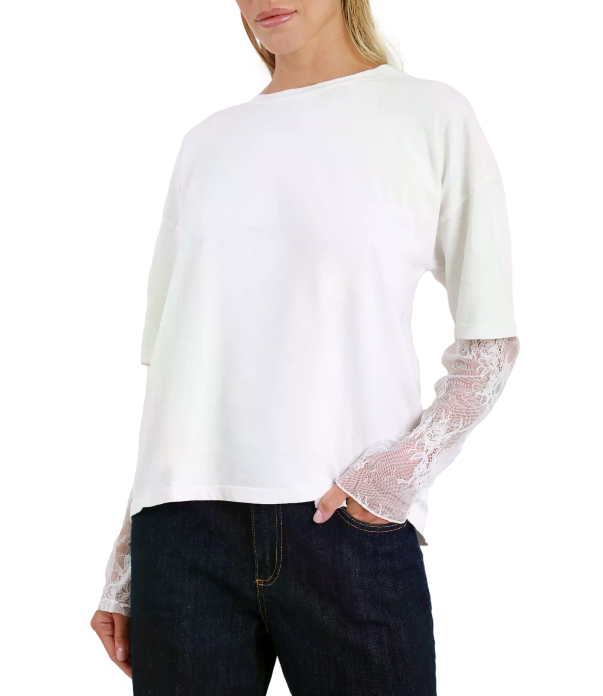 SUSY MIX maglia pizzo latte donna