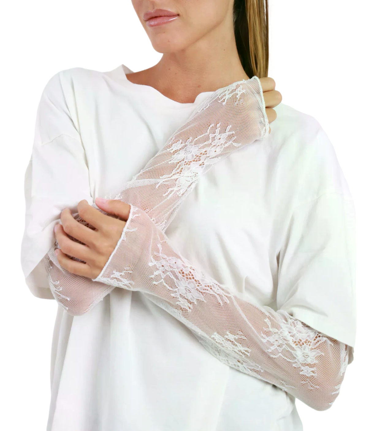 SUSY MIX maglia pizzo latte donna