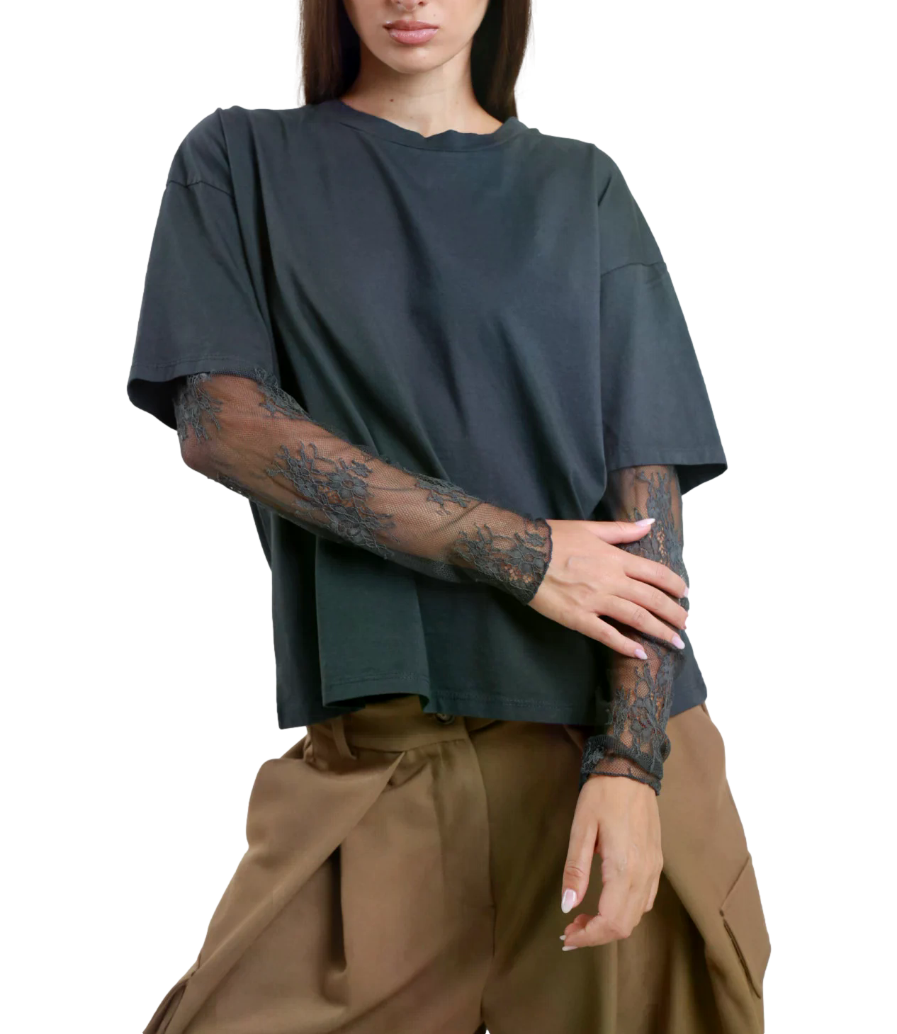 SUSY MIX maglia pizzo piombo donna