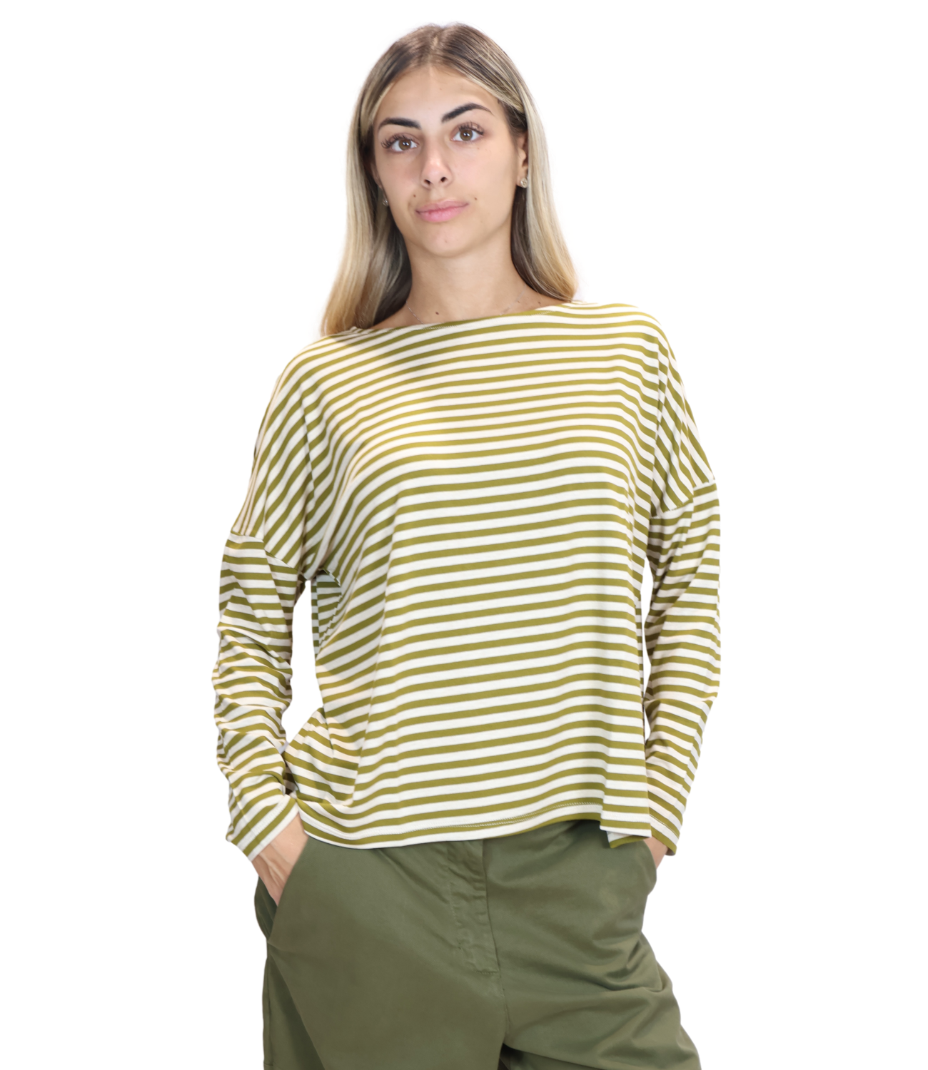 SUSY MIX maglia riga verde oliva donna