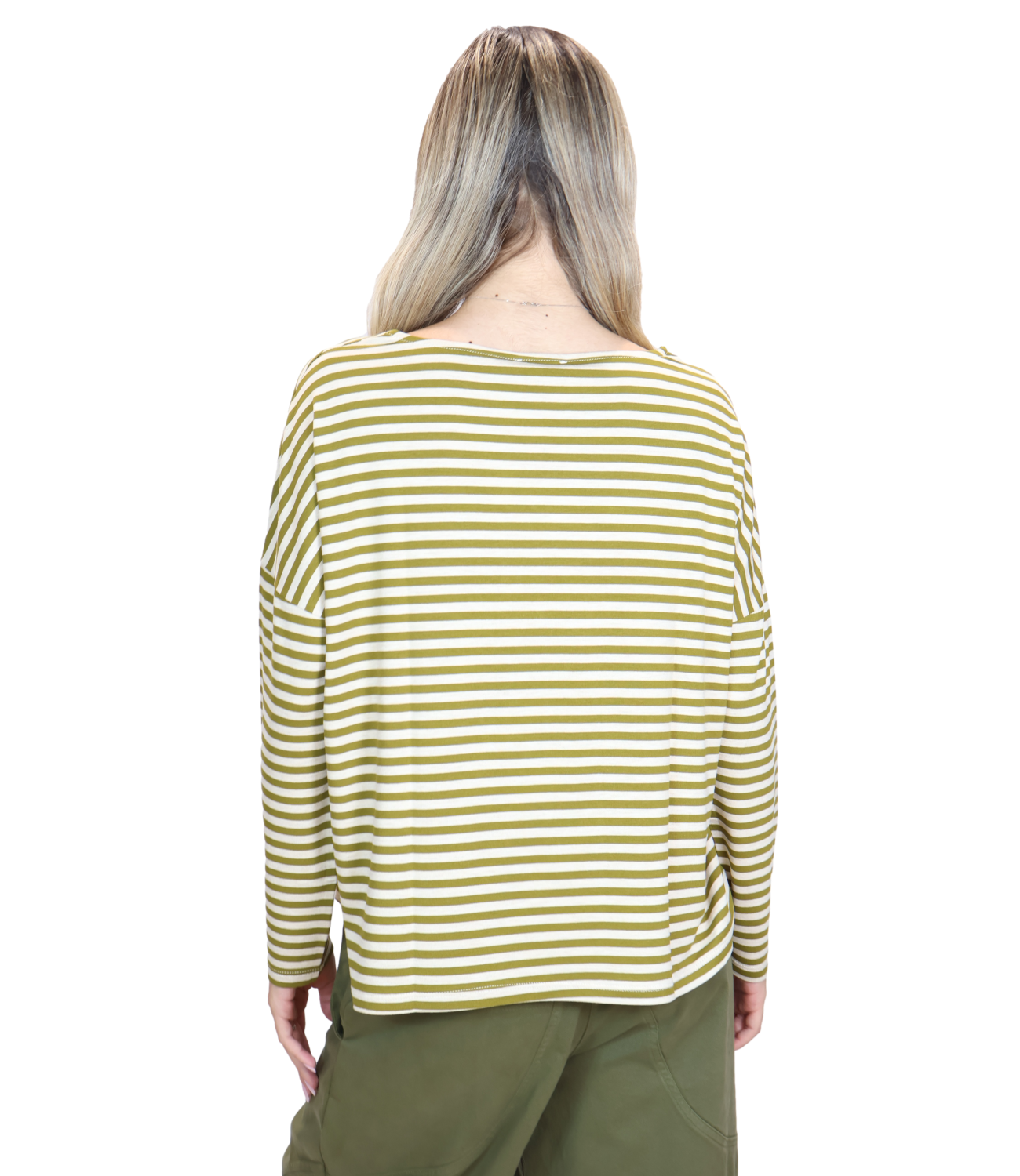 SUSY MIX maglia riga verde oliva donna