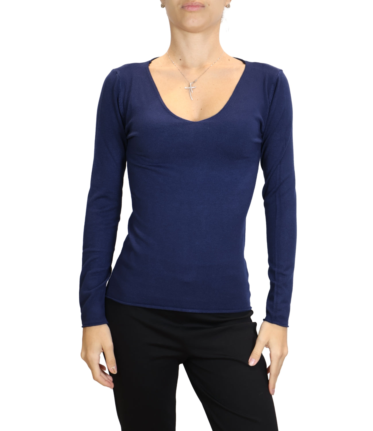 Susy Mix Maglia Scollo a V Blu Donna