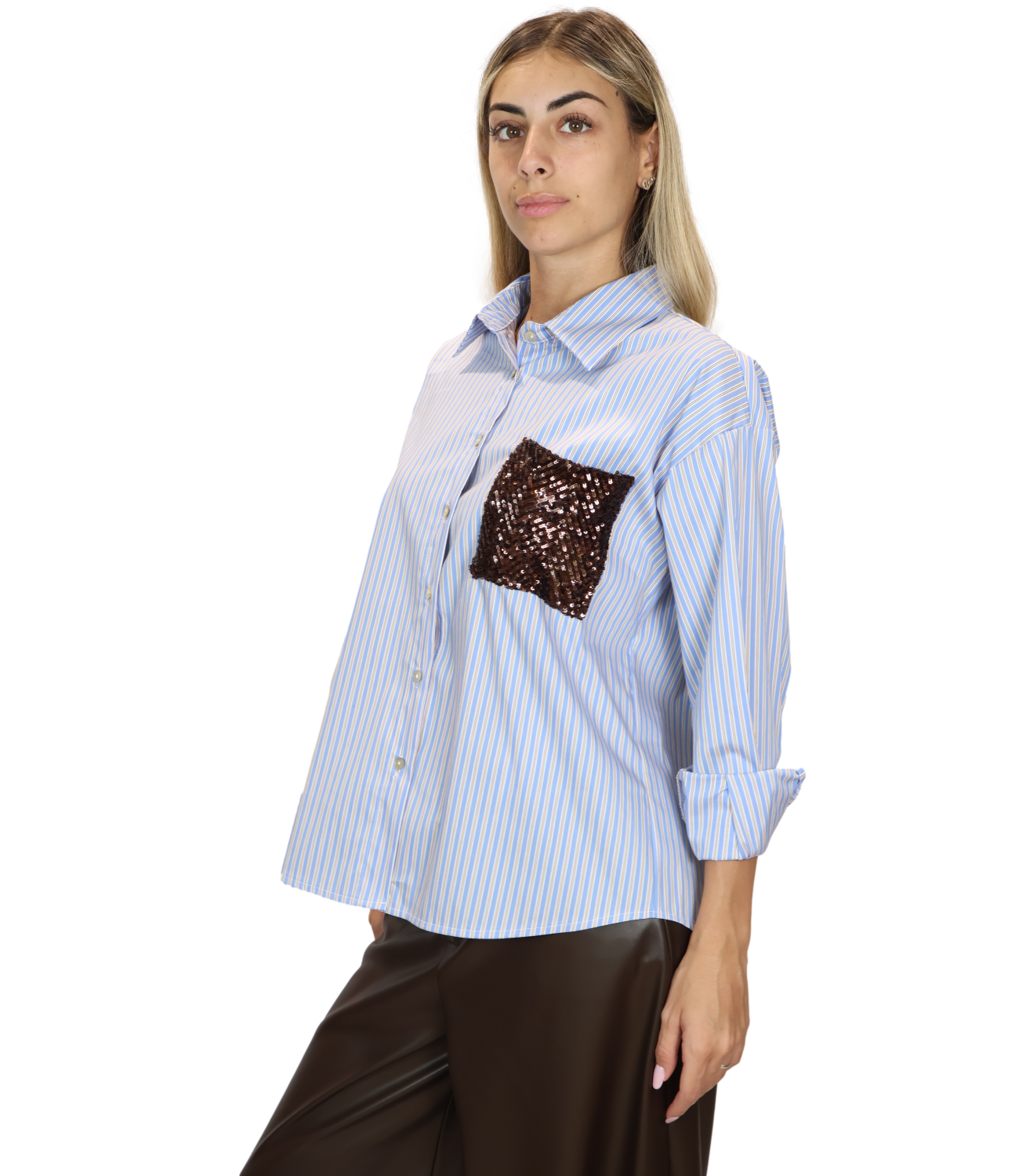 SUSY MIX camicia gessata celeste donna