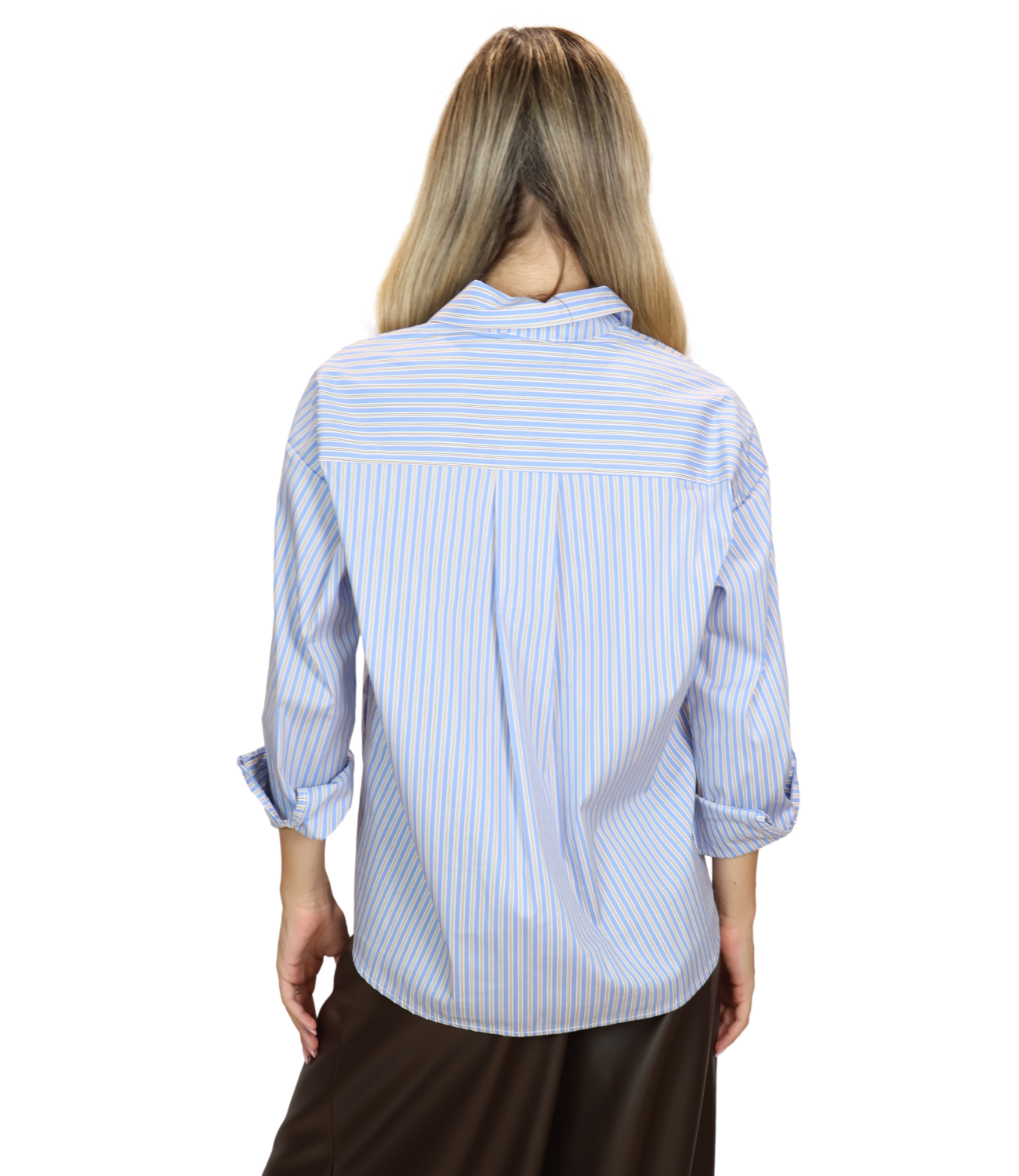 SUSY MIX camicia gessata celeste donna