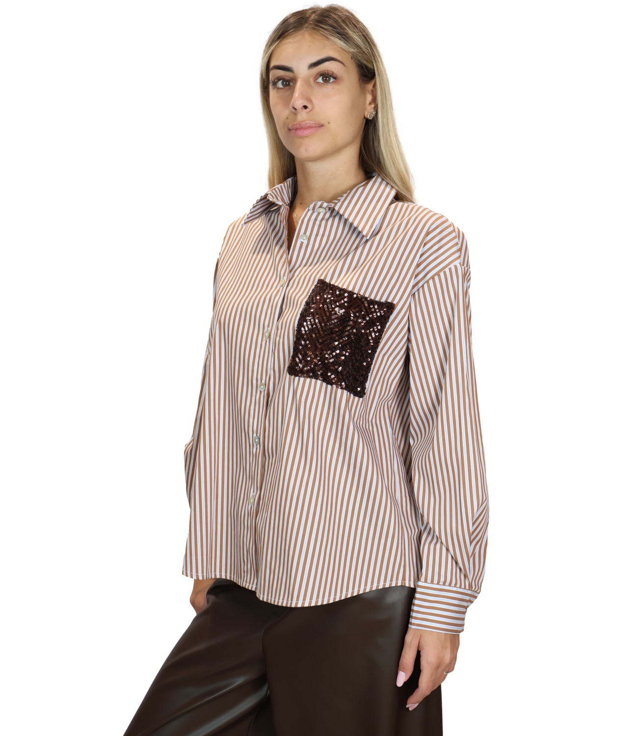 SUSY MIX camicia gessata tabacco donna