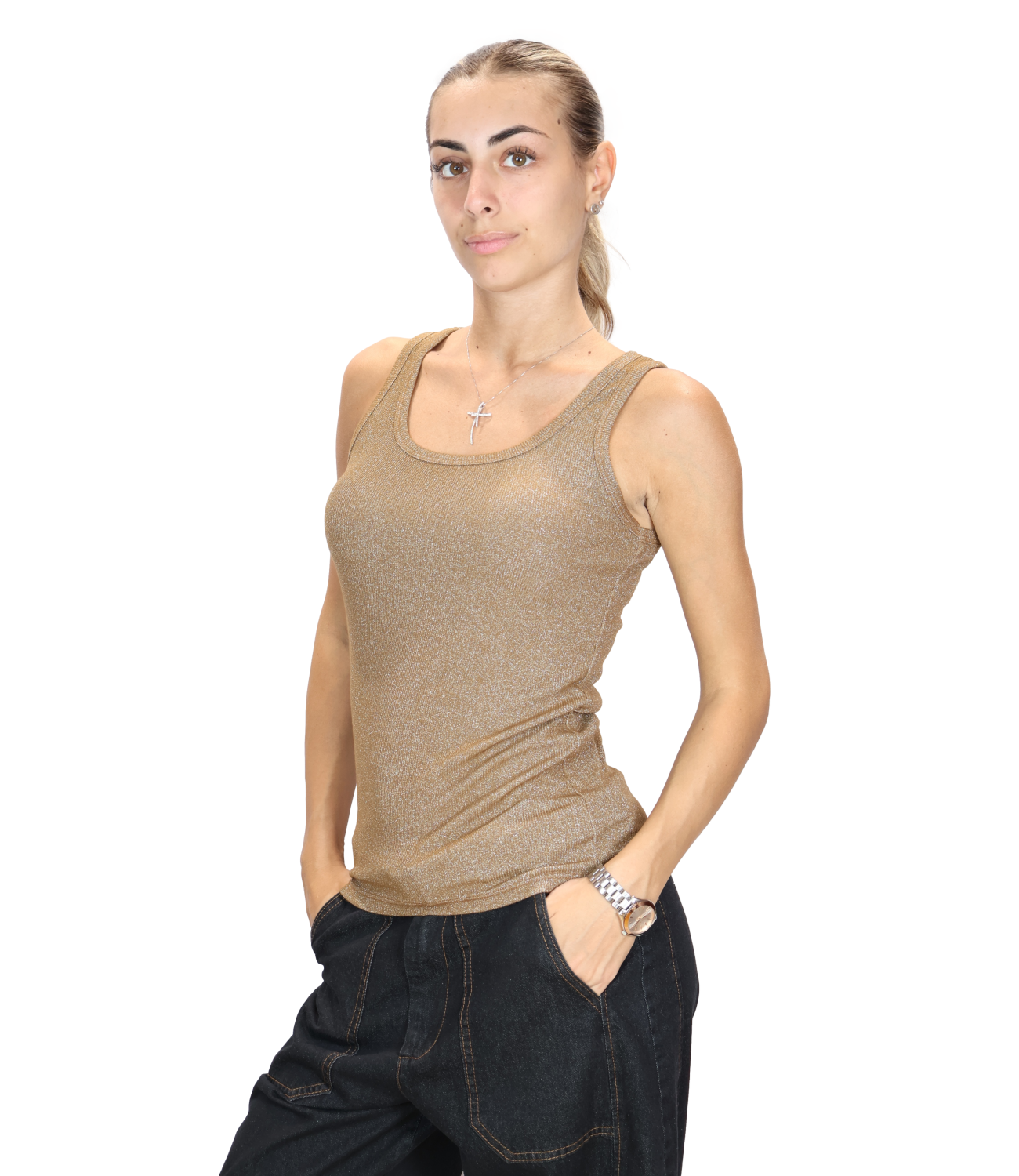 SUSY MIX canotta lurex tabacco donna