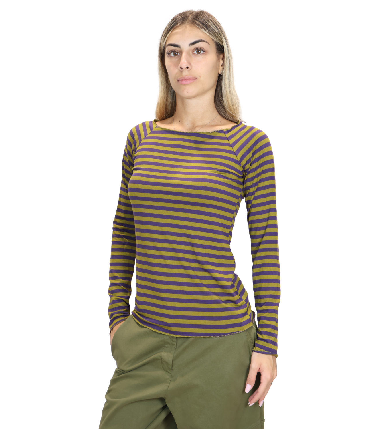 Susy Mix Maglia Riga Verde Oliva Donna