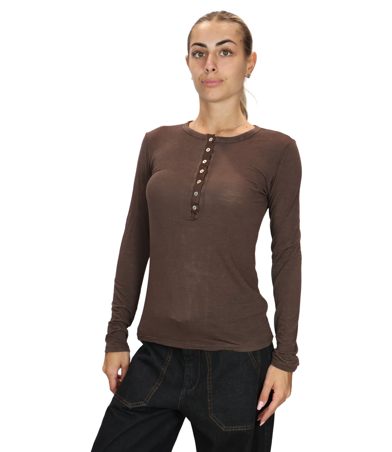 SUSY MIX maglia serafino moro donna