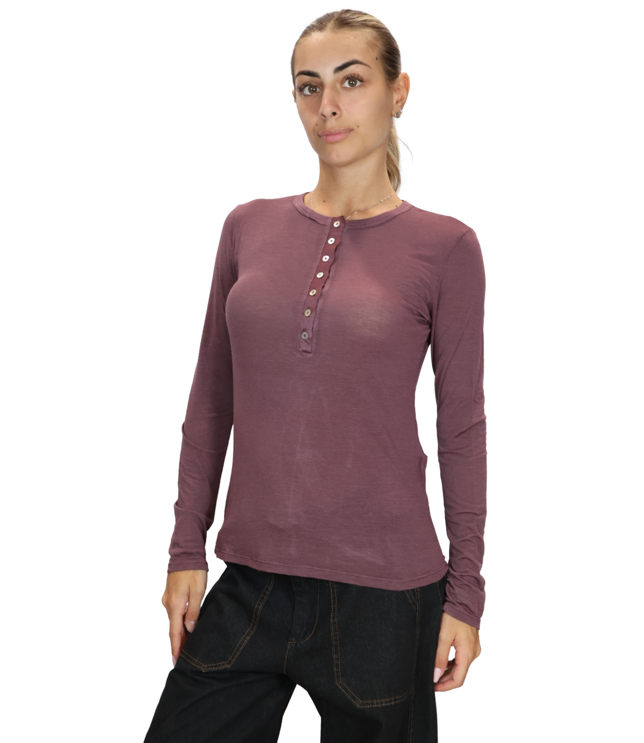 SUSY MIX maglia serafino vino donna