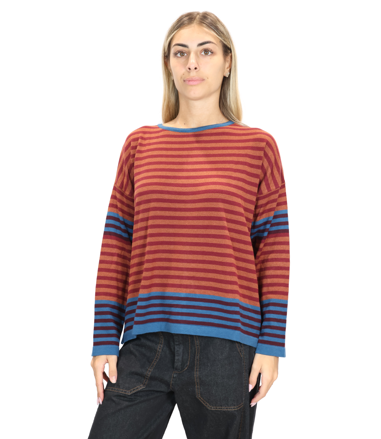 SUSY MIX maglia rigata bordeaux donna