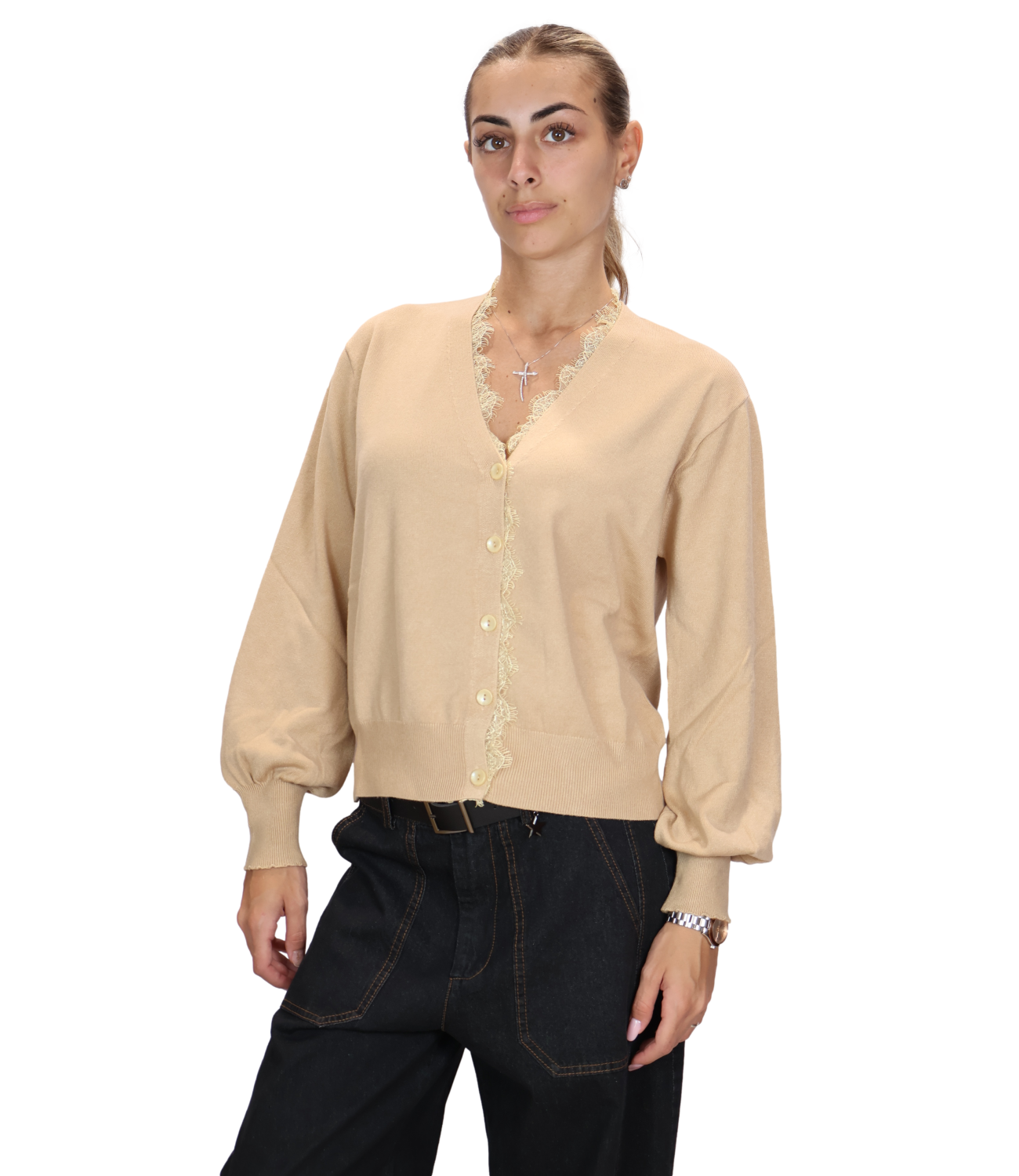 SUSY MIX giacchina pizzo beige donna