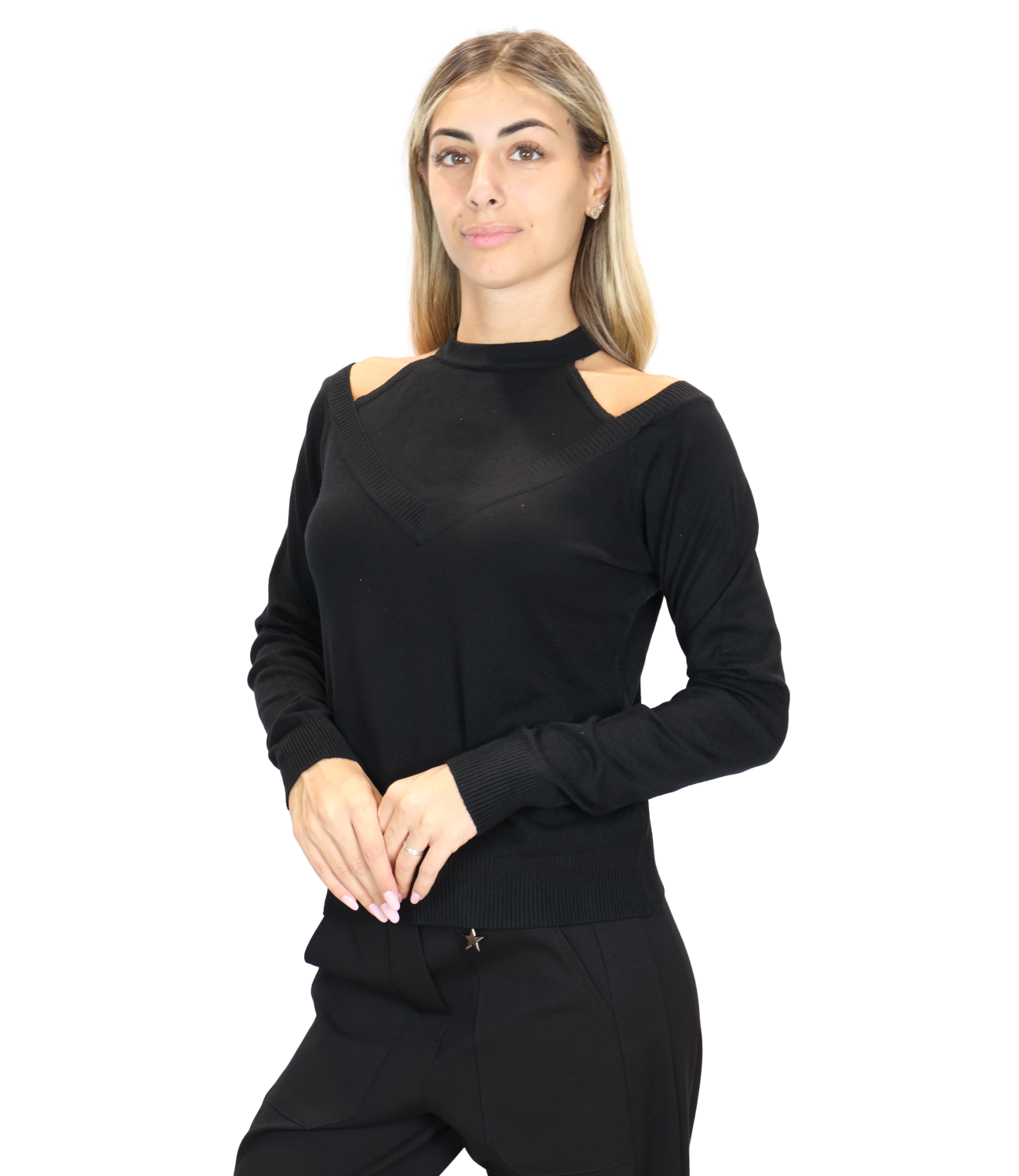 SUSY MIX maglia cut out nera donna
