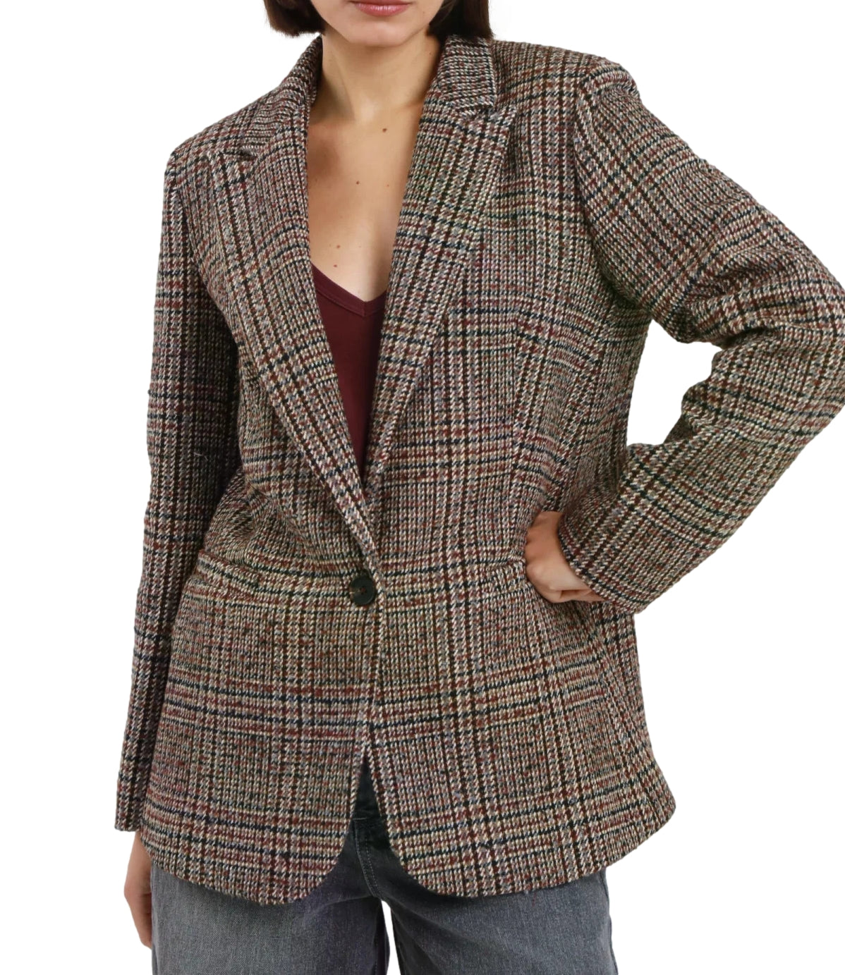 Susy Mix Giacca Fantasia Check Vino Donna