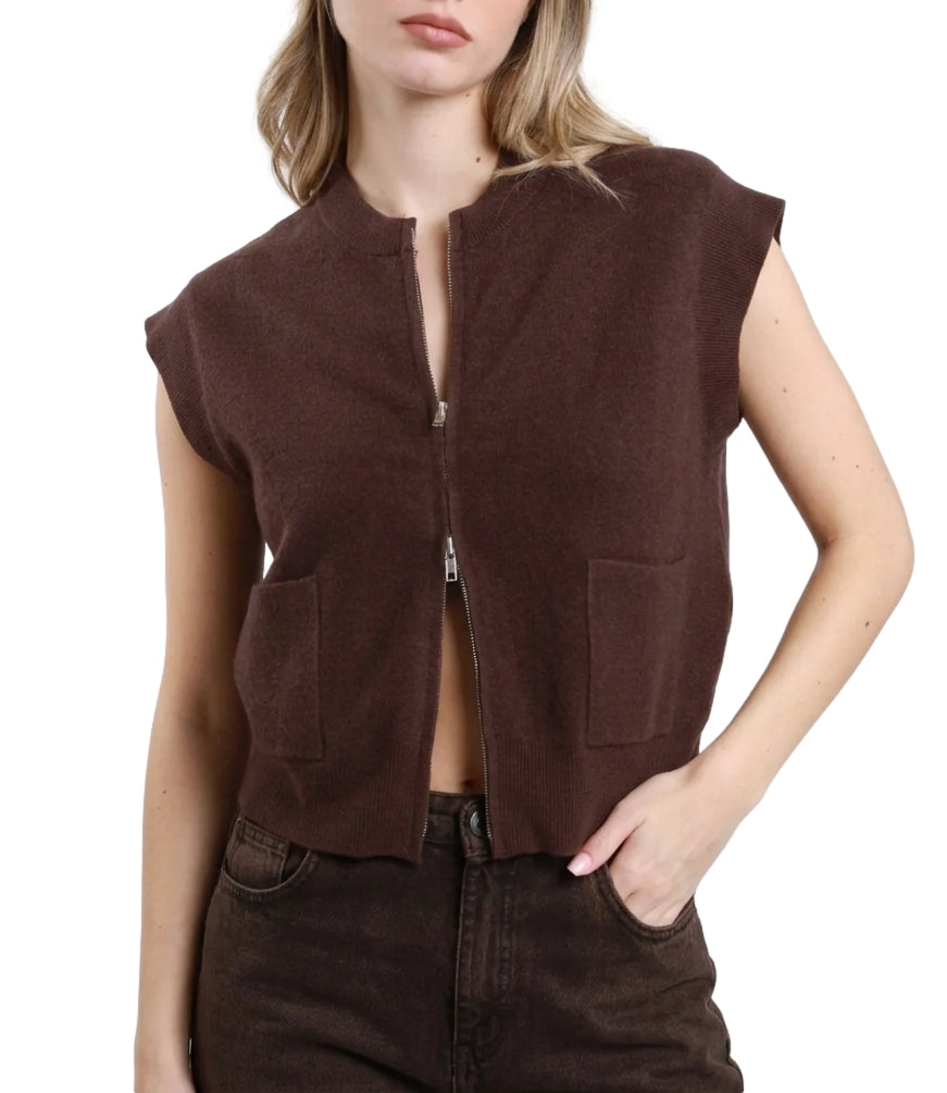 Susy Mix Gilet Zip Moro Donna