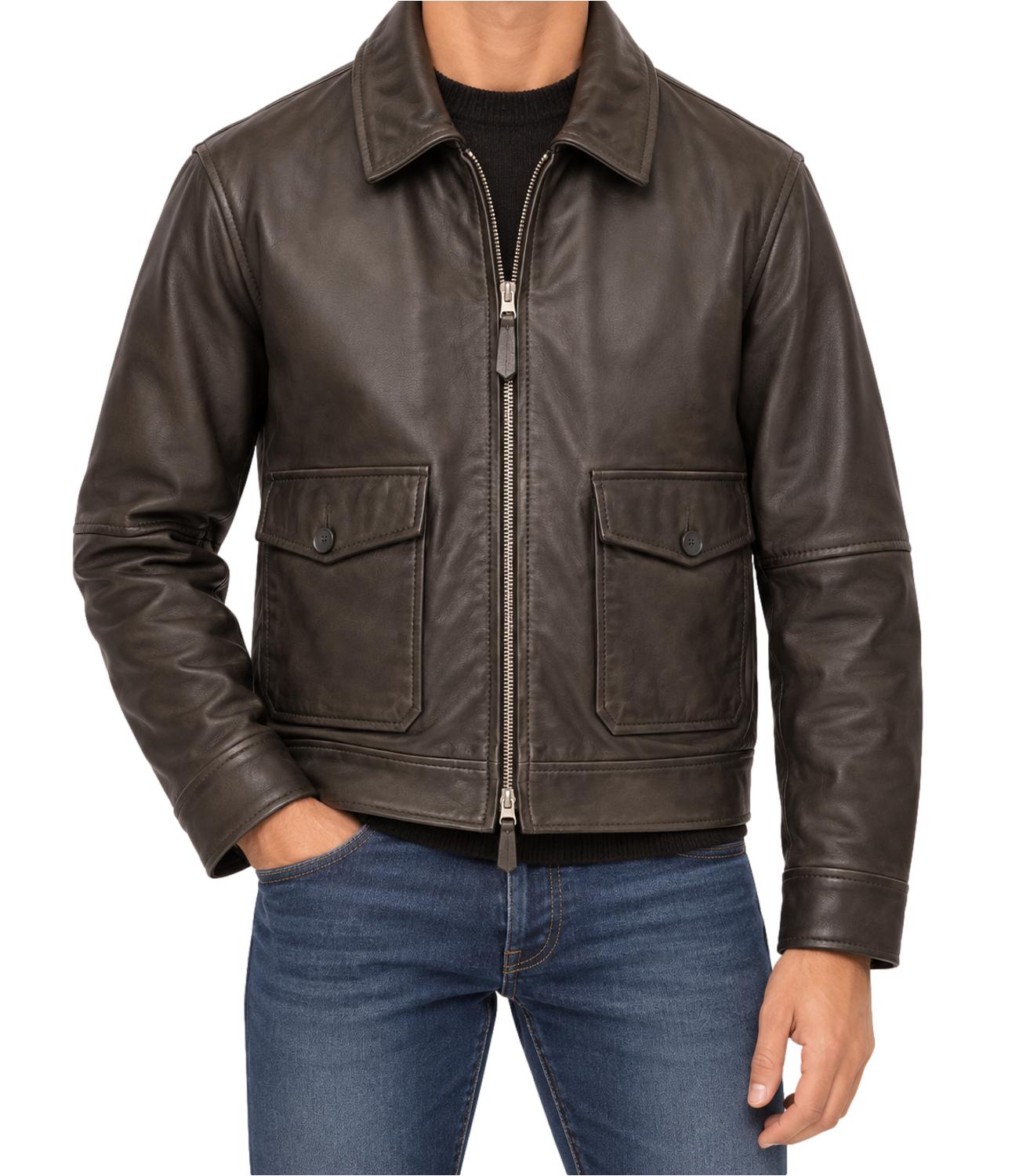 Giacca in pelle THE JACK LEATHERS con pellicciotto removibile DK Brown