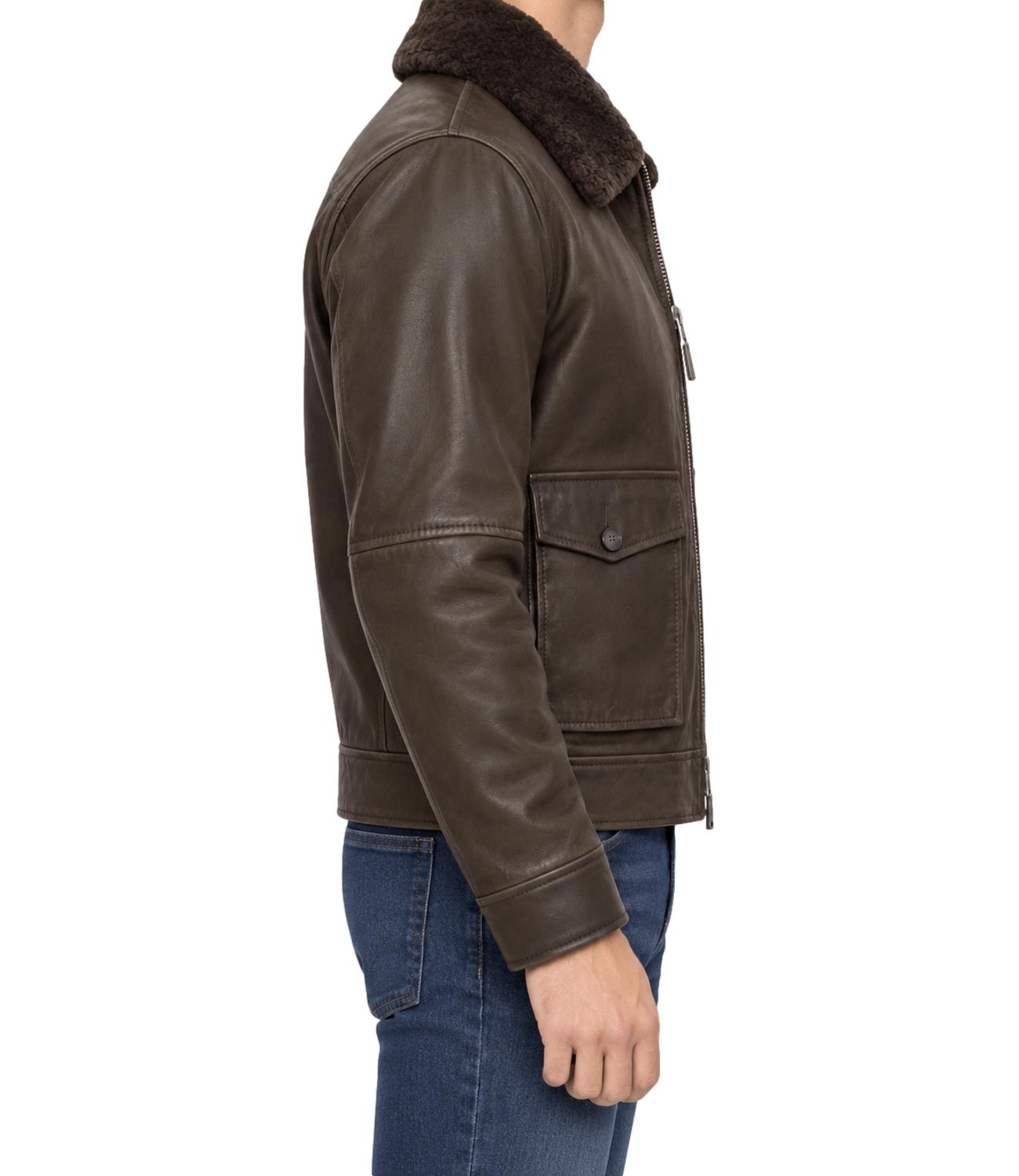 Giacca in pelle THE JACK LEATHERS con pellicciotto removibile DK Brown