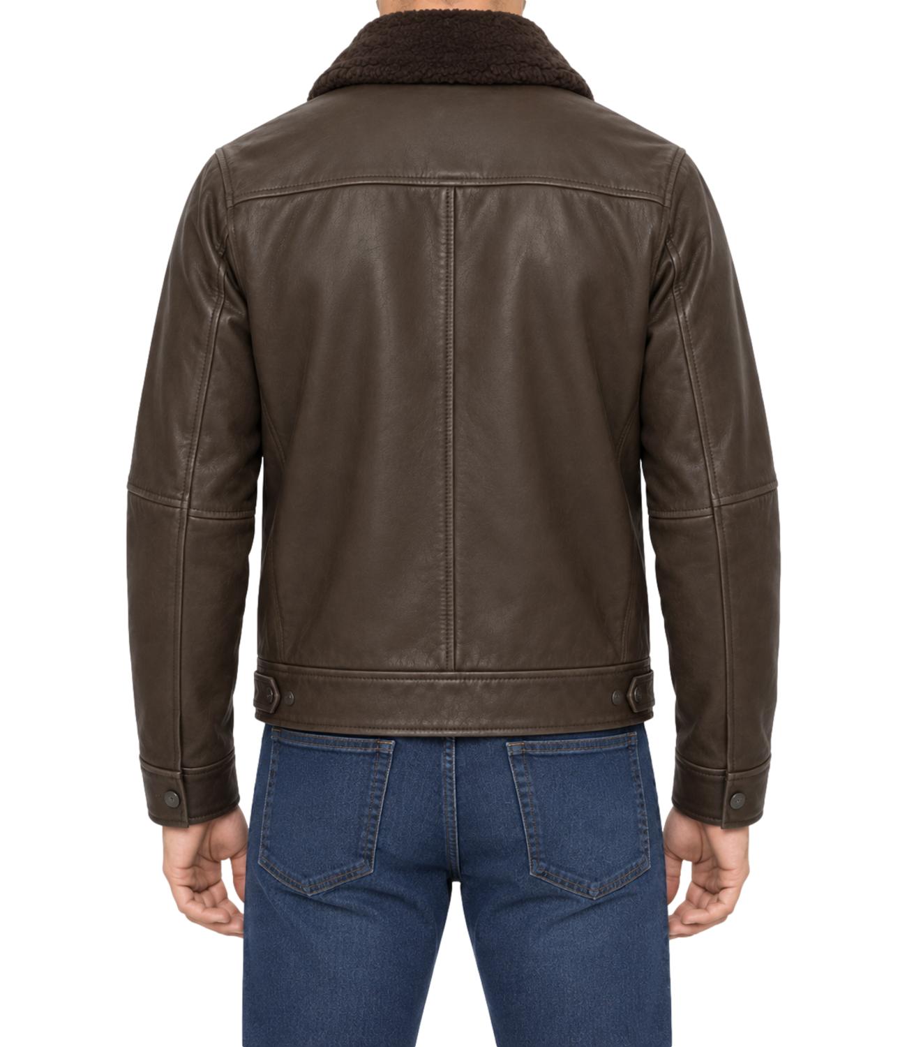 Giacca in pelle THE JACK LEATHERS con pellicciotto removibile DK Brown