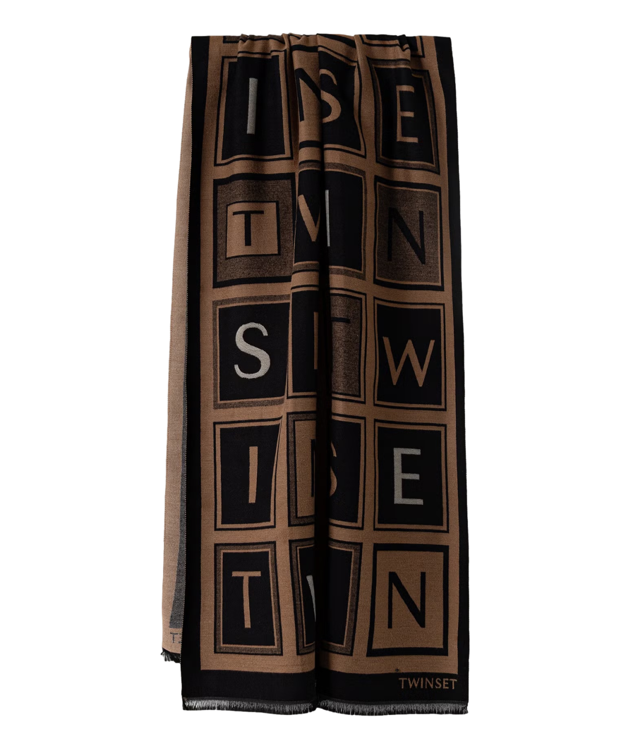 Twinset Stola Jacquard Lettering Nero Donna