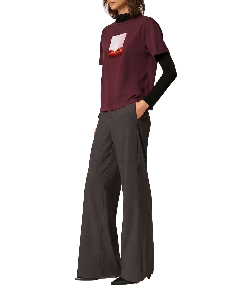 Twinset Pantalone Palazzo Grigio Antracite Melange Donna