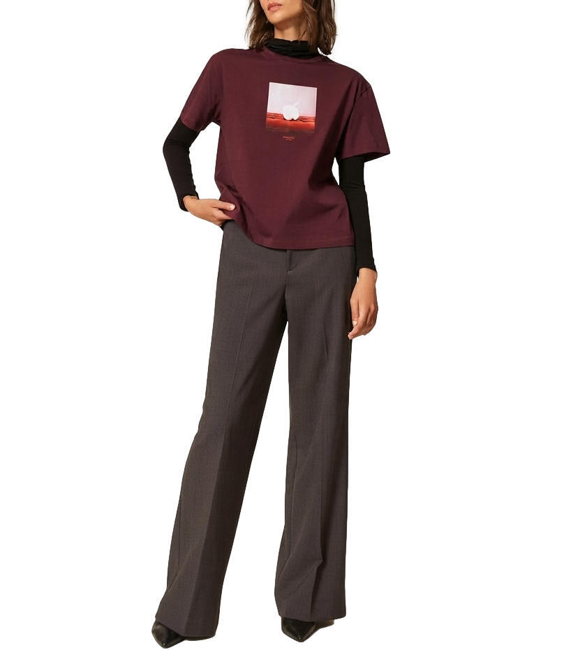 Twinset Pantalone Palazzo Grigio Antracite Melange Donna